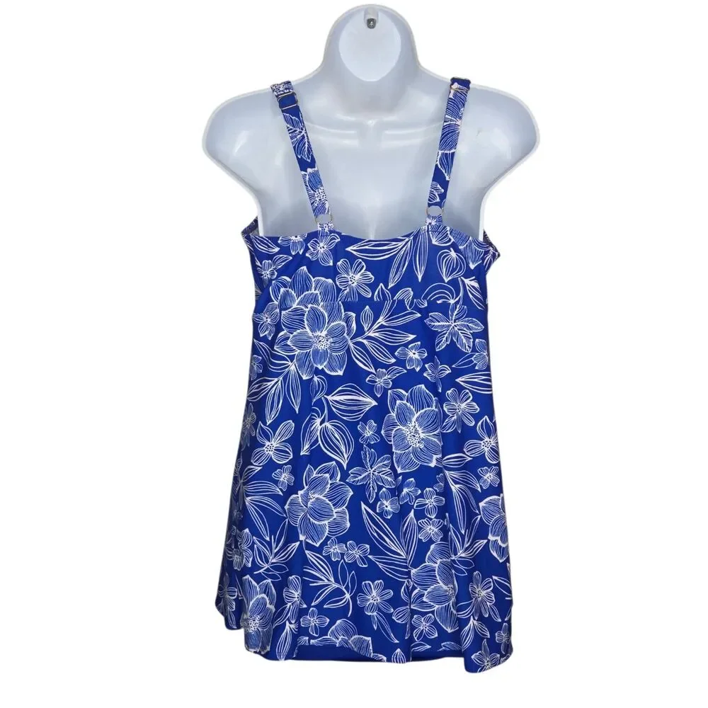 Gabar Blue Floral Sweetheart Swim Dress One-Piece Swimsuit Size 16